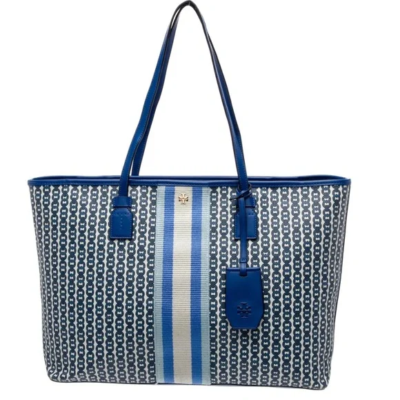 Tory Burch Gemini Link Tote Navy, Royal Blue, and White Geometric Shoulder Bag - Picture 1 of 17